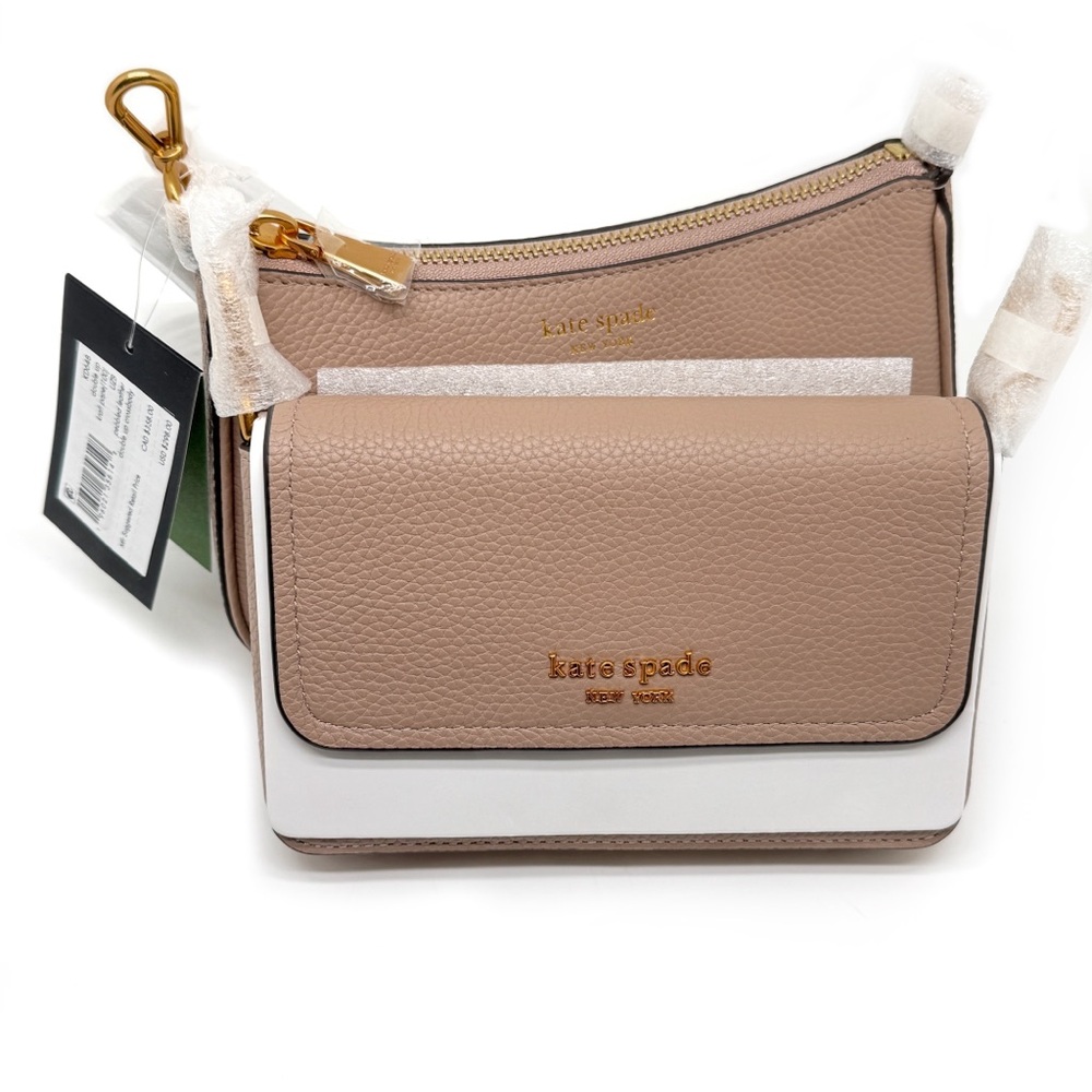 Kate Spade Double Up Crossbody Bag Kraft Paper Pebbled Leather - Picture 5 of 8